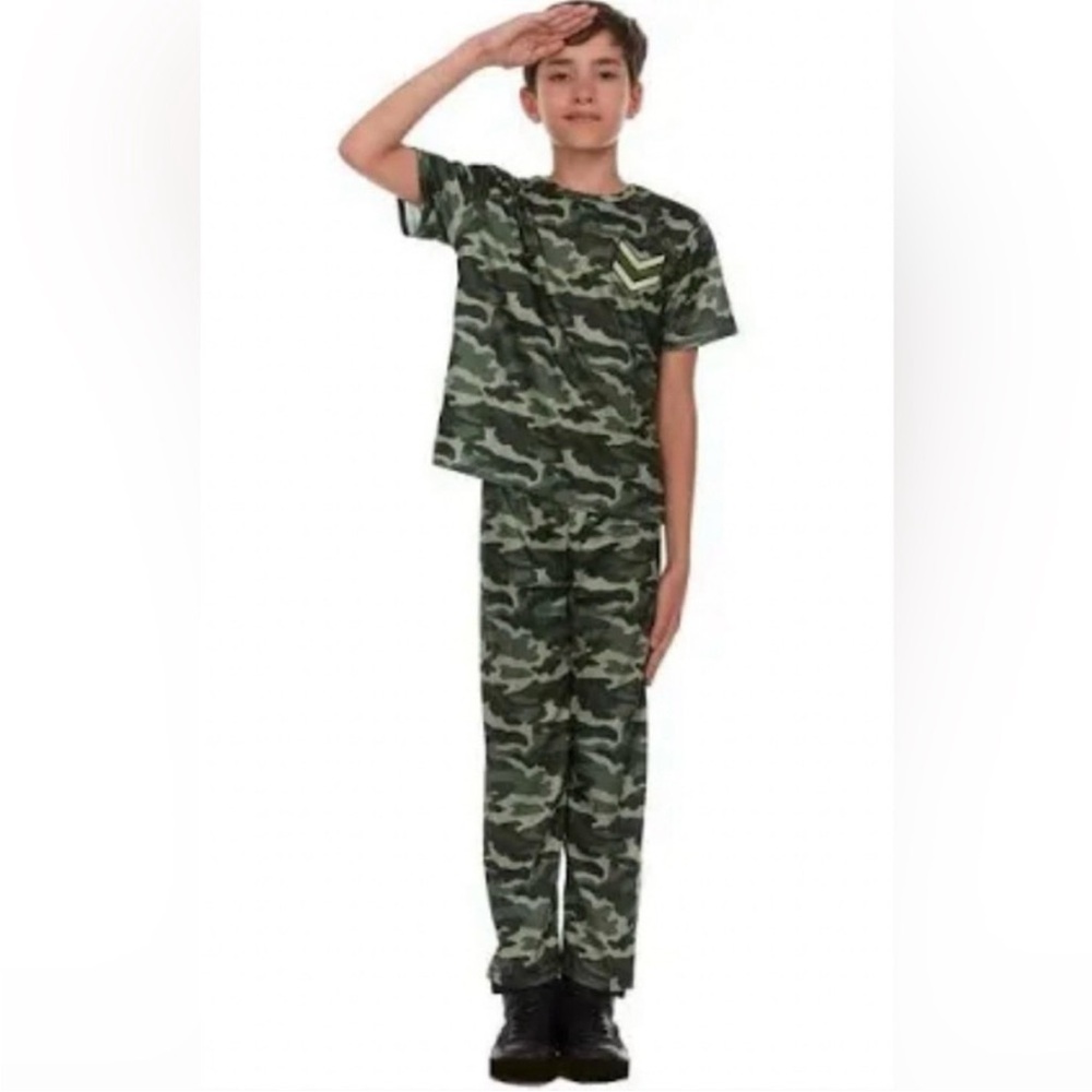 Camo Soldier Army Halloween Costume - Green and Black Camouflage Size Small (S)